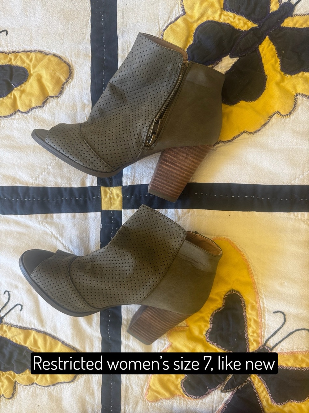 Restricted Olive Green Perforated Peep-Toe Ankle Booties